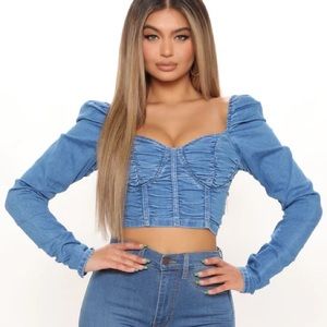 Women's Ruched Denim Crop Top
